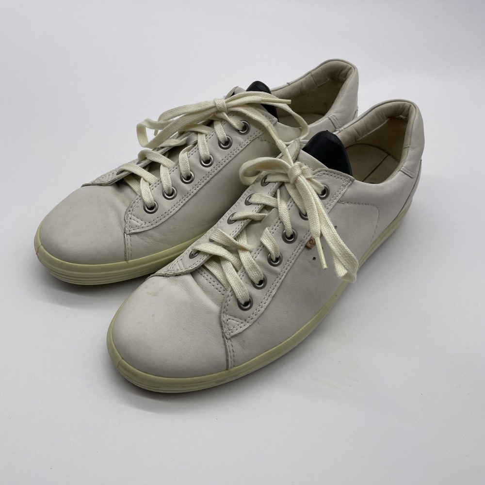 ECCO Soft Leather Sneakers Womens Size 41 US 10 White Casual Fashion Shoes